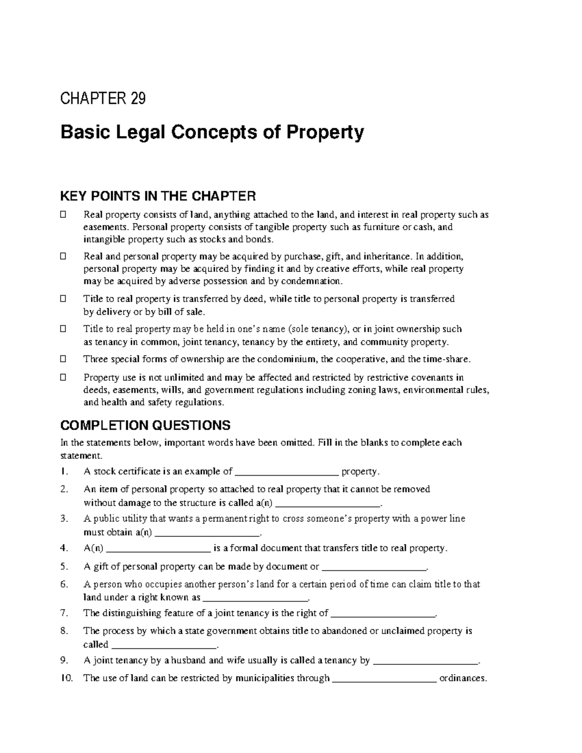 Ch29 Basic Legal Concepts of Property CHAPTER 29 Basic Legal Concepts