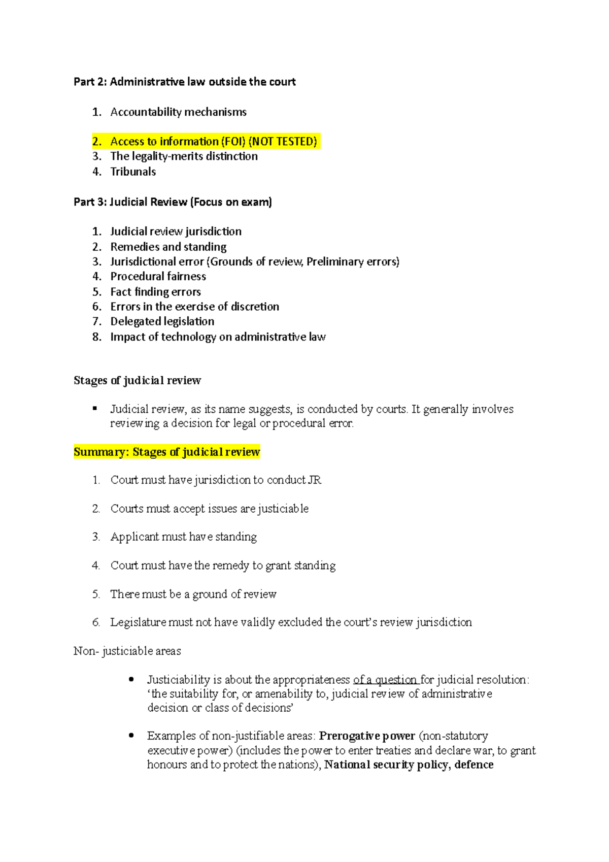 Judical review notes - Part 2: Administrative law outside the court 1 ...