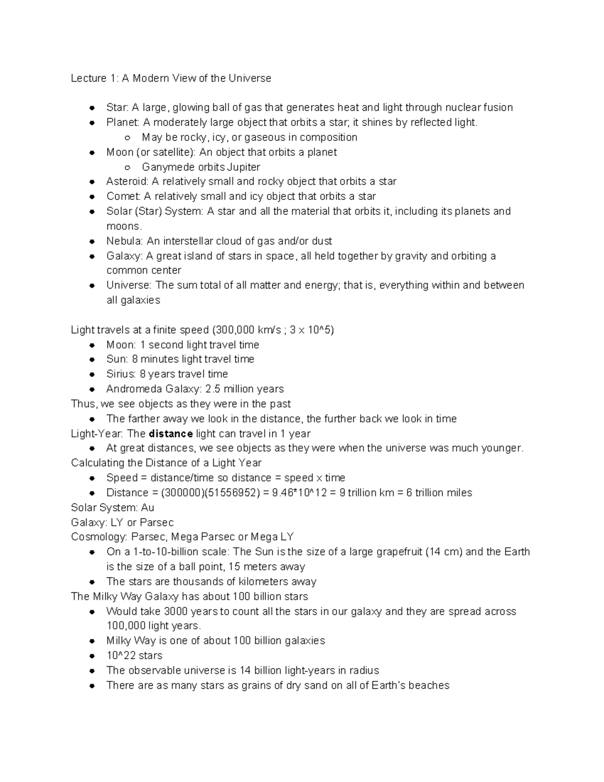 Astronomy Exam 1 Study Guide - Lecture 1: A Modern View of the Universe ...