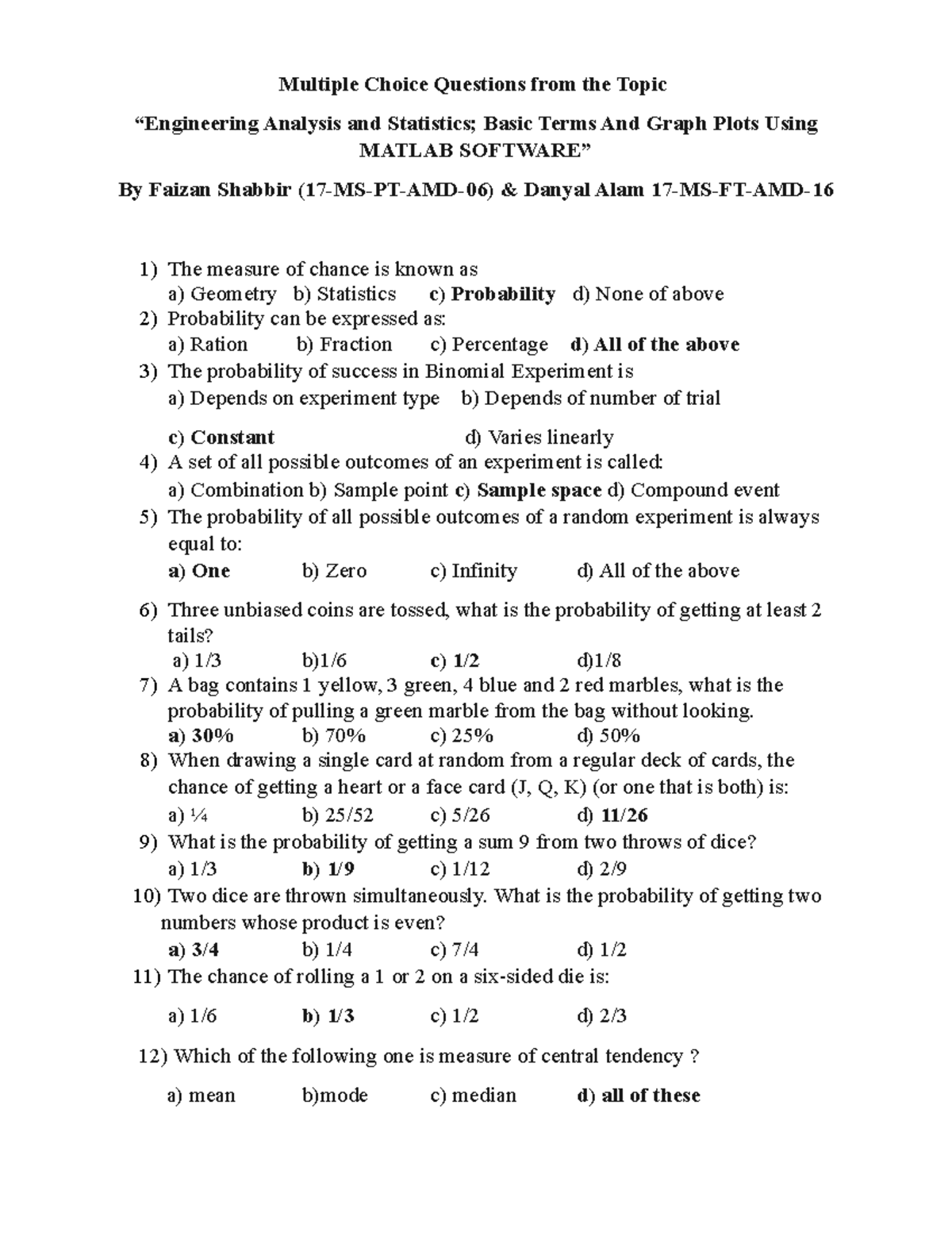 MCQS EAS Matlab 17-MS-PT-AMD-06 And 17-MS-FT-AMD-16 - Multiple Choice ...