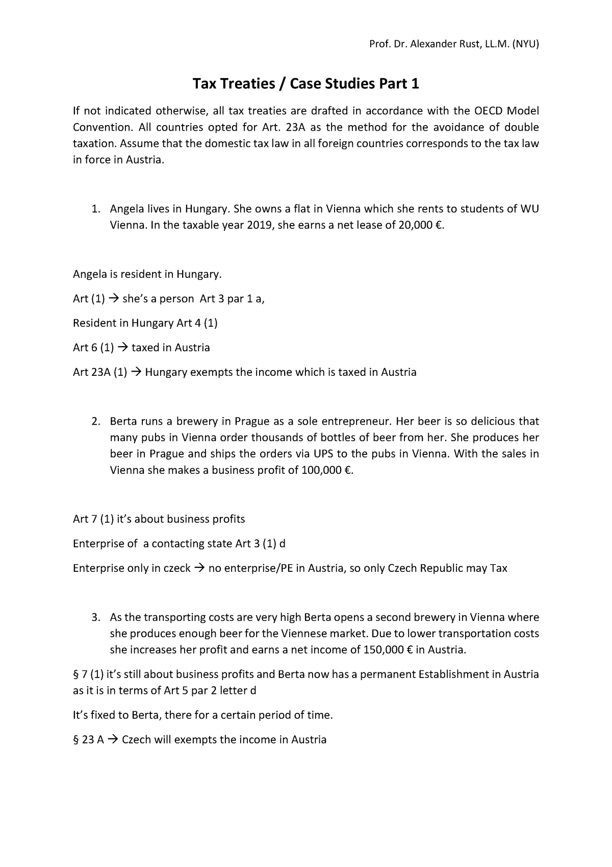 Cases Tax Treaty Law - MItschrift 2021/22 - Prof. Dr. Alexander Rust ...