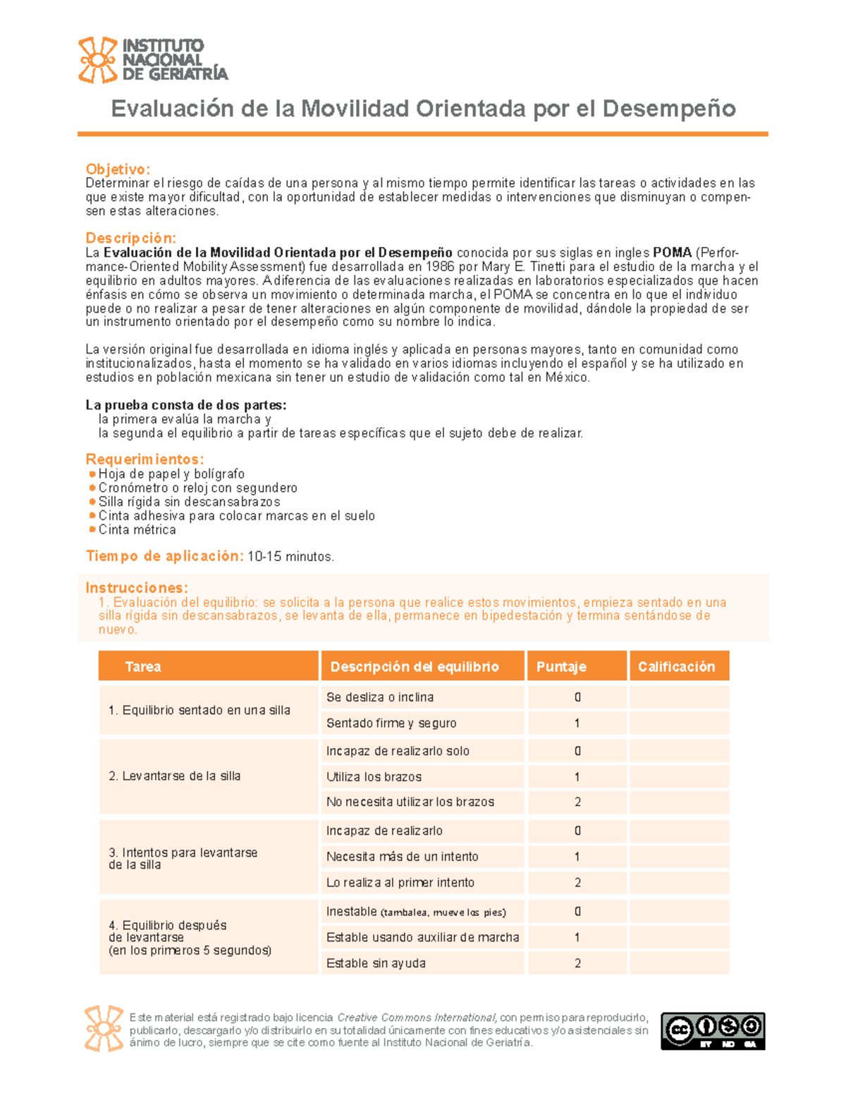 Prueba de Tinetti POMA - Escalas geriatricas - Objetivo: Determinar el ...