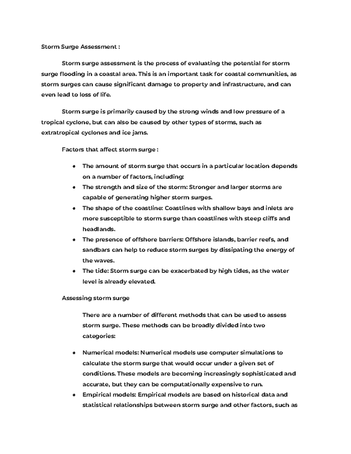 Storm Surge with a case study Storm Surge Assessment Storm surge