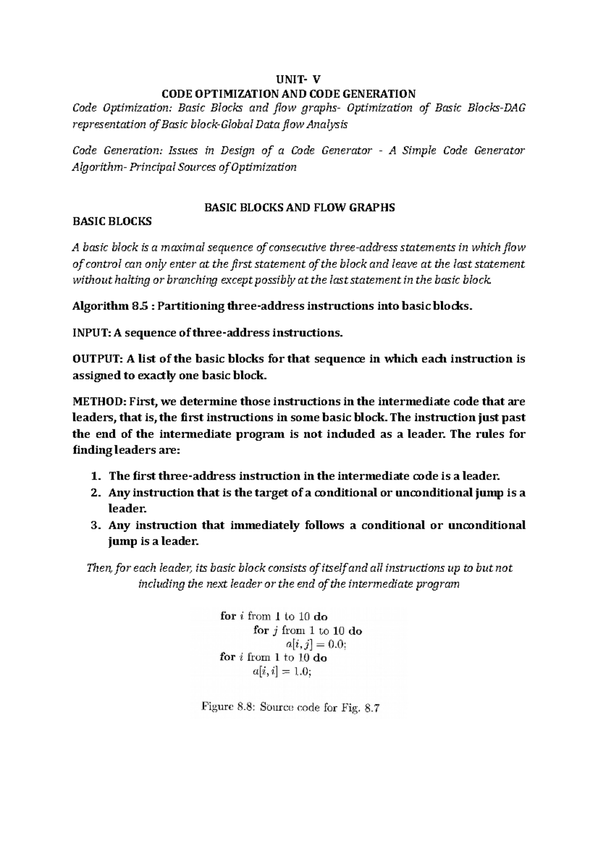 UNIT V - compiler design notes code optimization and code generation ...