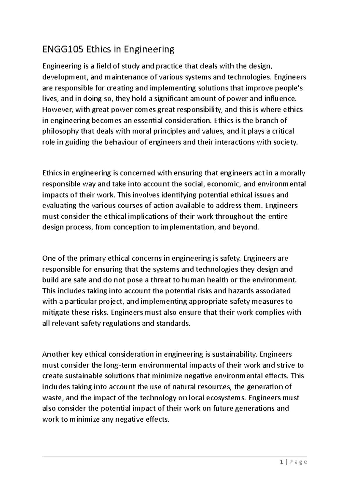 ENGG105 Ethics in Engineering - ENGG105 Ethics in Engineering ...