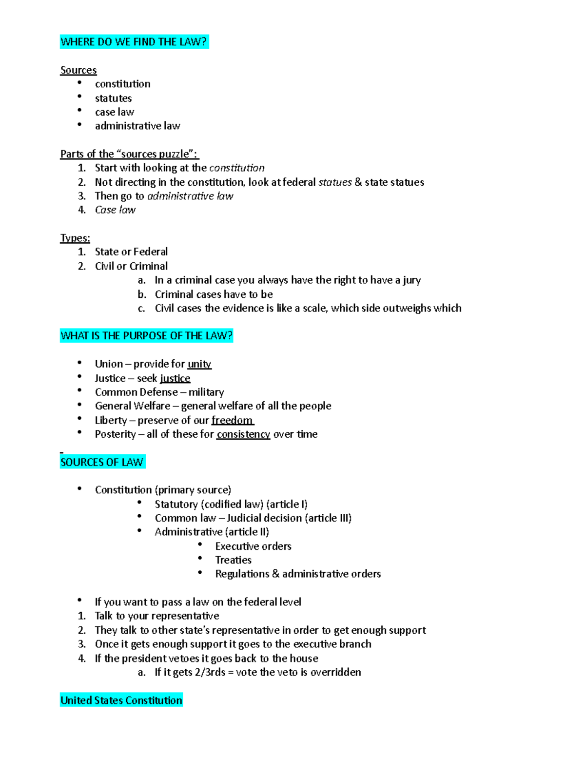 Constitutional Law Lecture Notes - WHERE DO WE FIND THE LAW? Sources ...