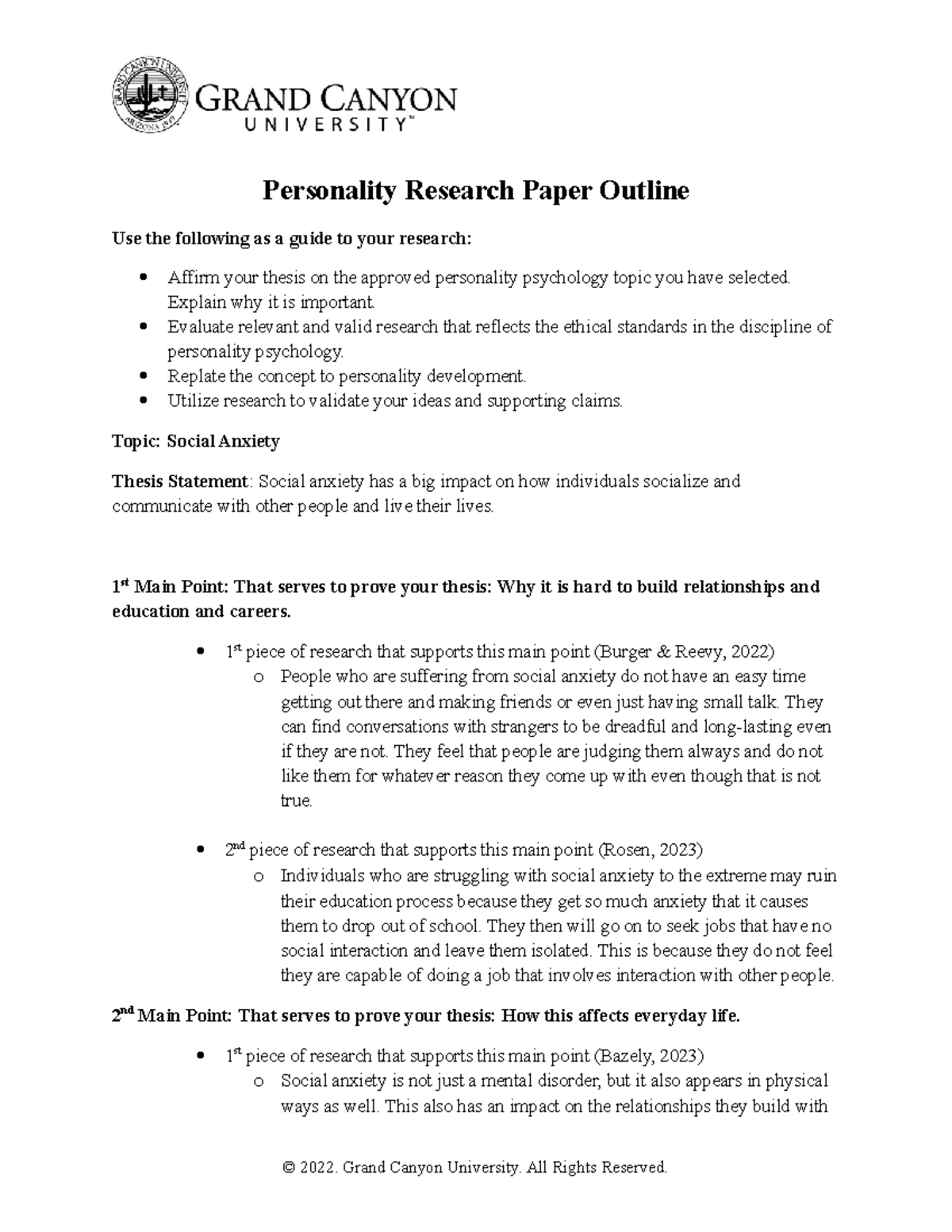 personality research paper outline gcu