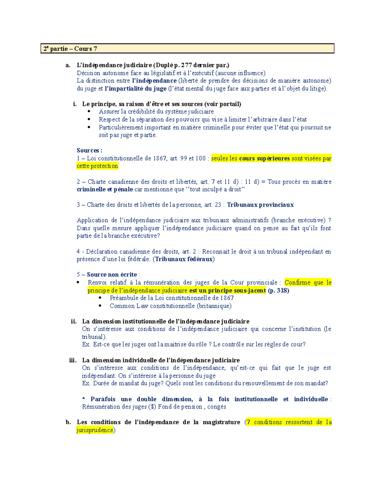 Notes de cours 7 - Ind. judiciaire et contrôle de constitutionnalité ...