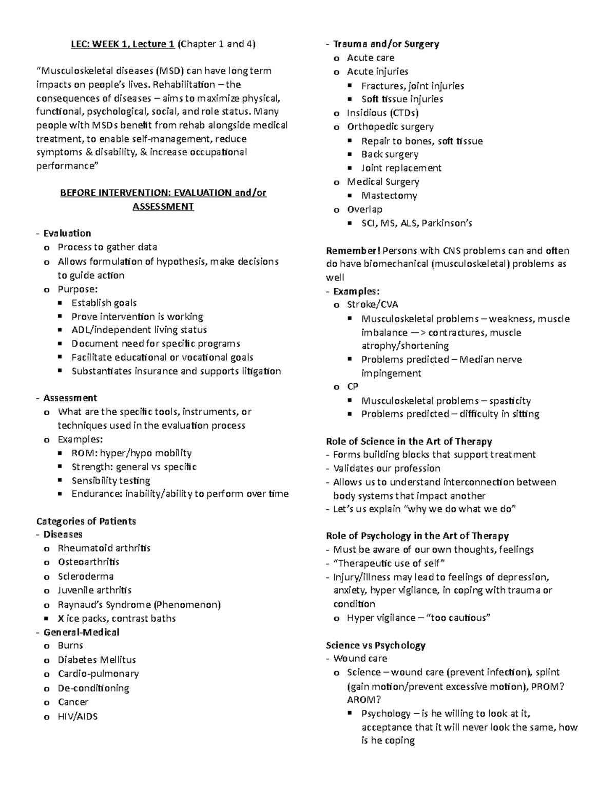 Ortho - Week 1 - Lecture notes 1 - LEC: WEEK 1, Lecture 1 (Chapter 1 ...