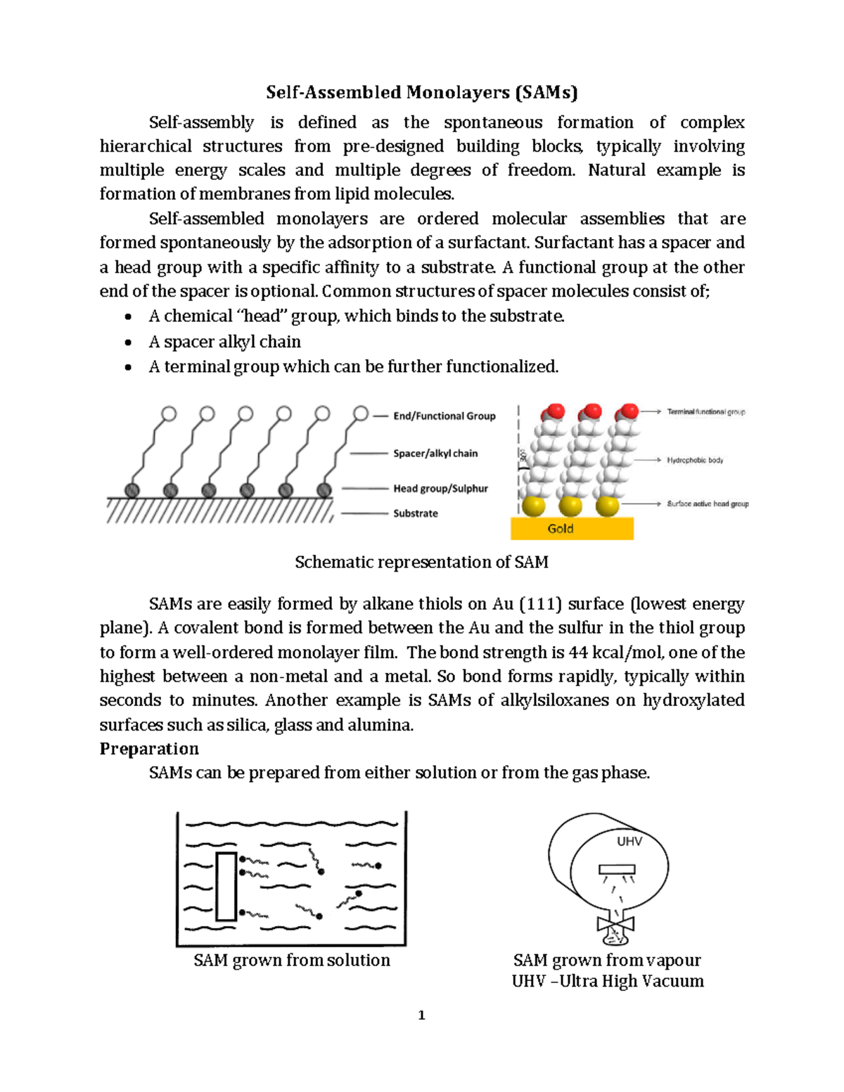 Self Assembled Monolayers - Self-Assembled Monolayers (SAMs) Self ...
