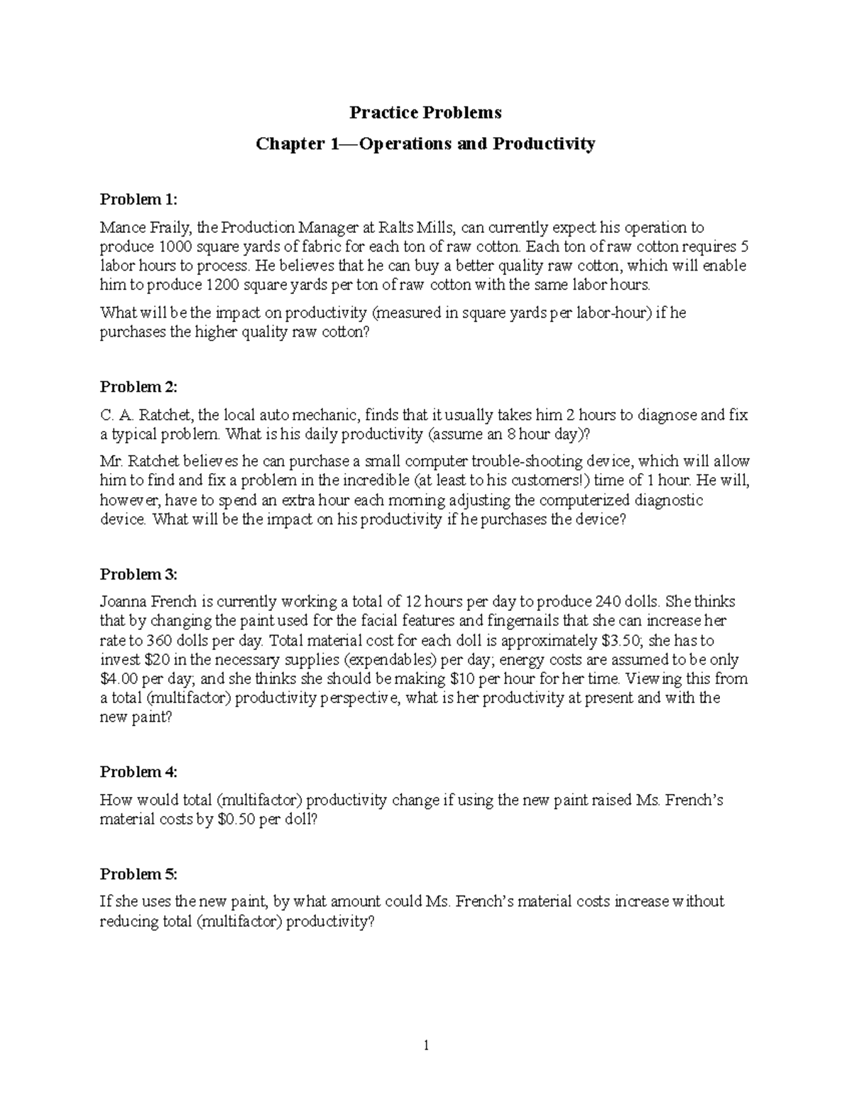 A2 Problemas Matemá Ticos DE Productividad - Practice Problems Chapter ...