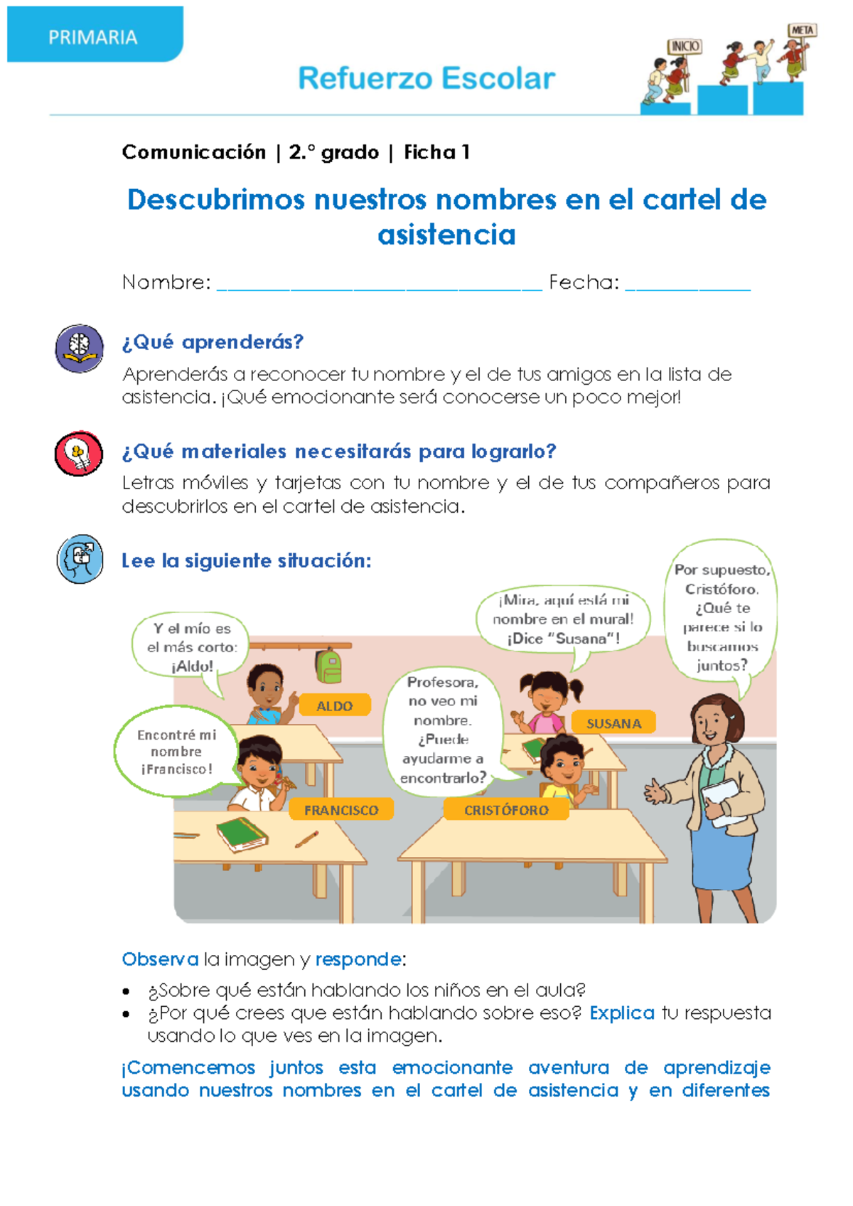 1.Ficha 2°Descubrimos nuestros nombres en el cartel de asistencia ...
