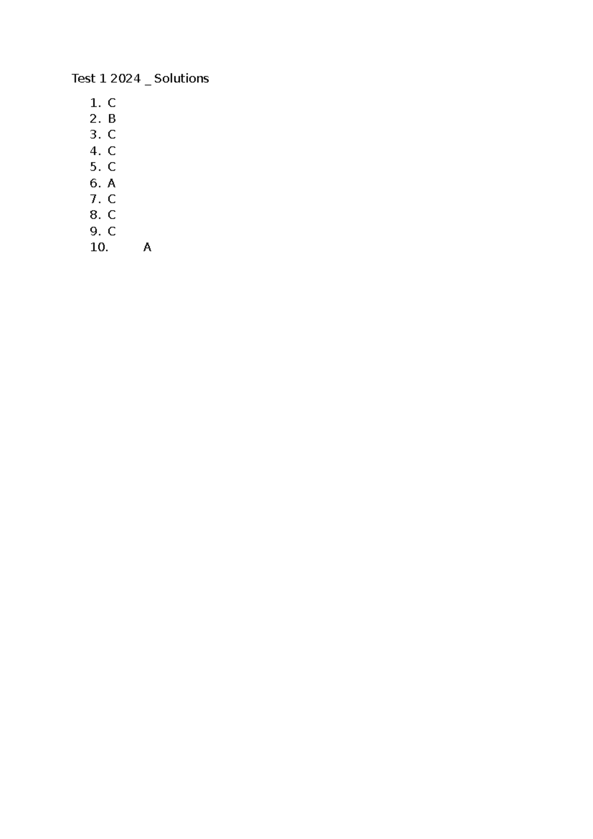 Test 1 2024 MCQ Solution - ECON201 - Test 1 2024 _ Solutions 1. C 2. B ...