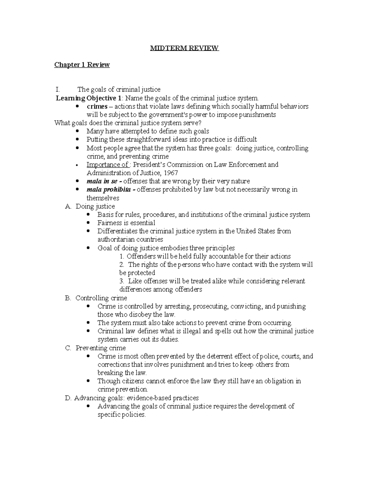 SSJ101 Midterm Review Chapters 1-7 - MIDTERM REVIEW Chapter 1 Review I ...