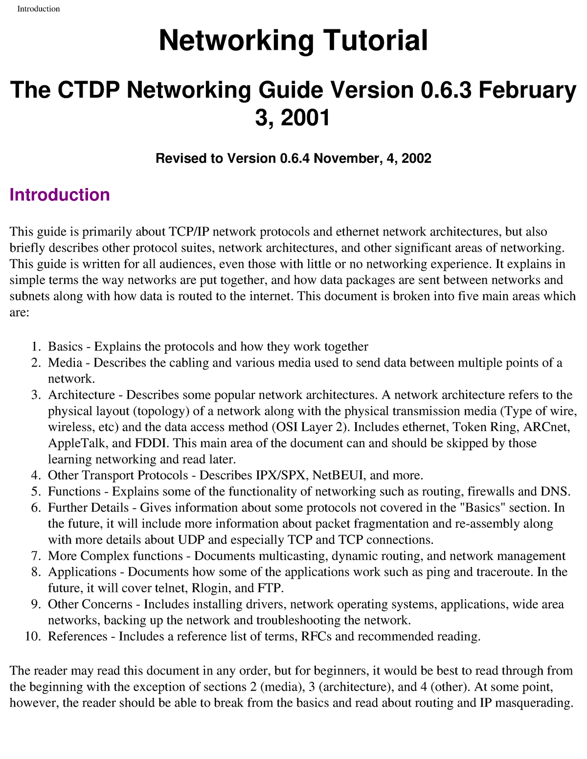 Netguide Network Guide Introduction Networking Tutorial The CTDP