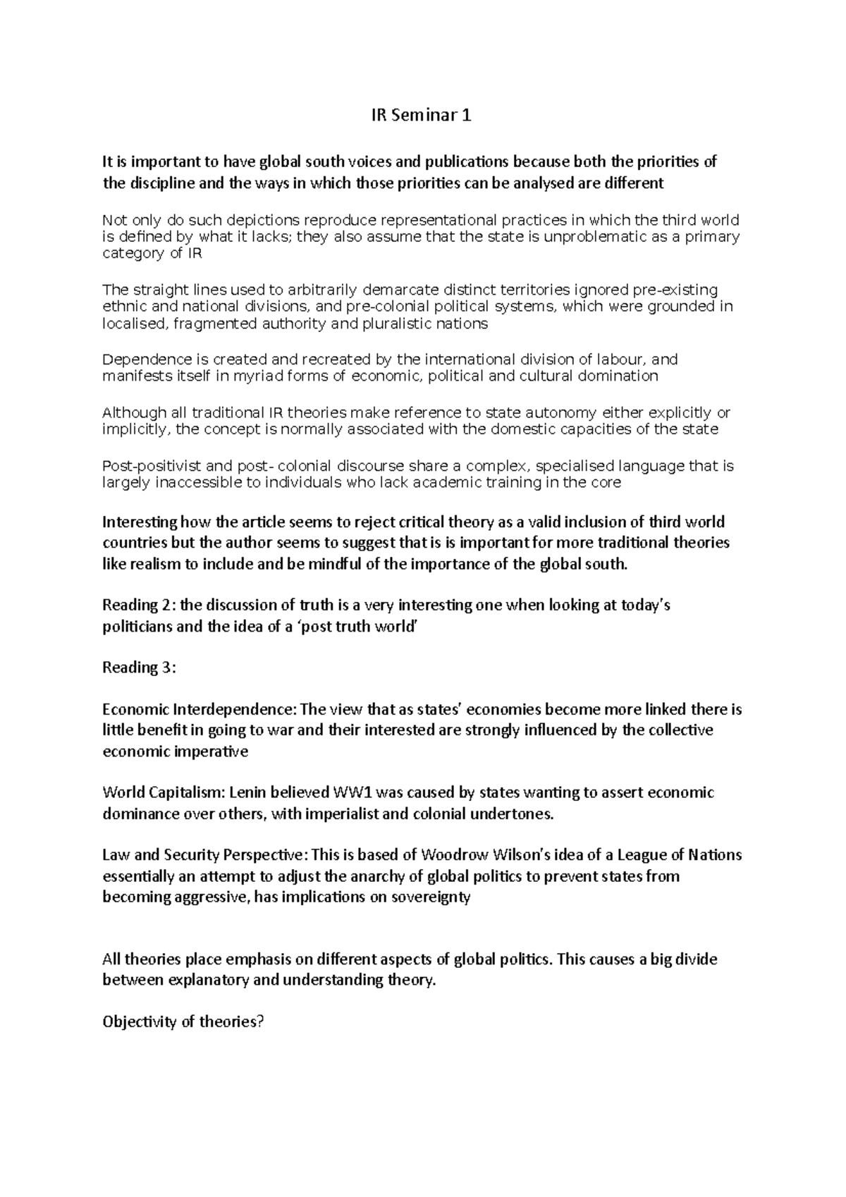IR Seminar 1 - Lecture notes - IR2005 - St Andrews - Studocu