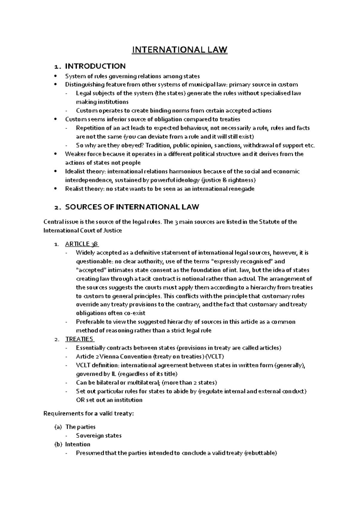 International - Lecture notes first semester - INTERNATIONAL LAW 1 ...