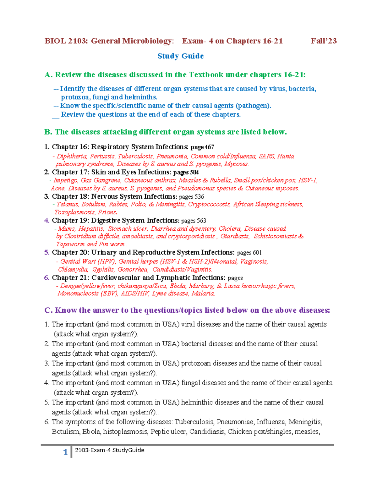 2103 Exam-4 Study Guide Fall'23 - BIOL 2103: General Microbiology: Exam ...