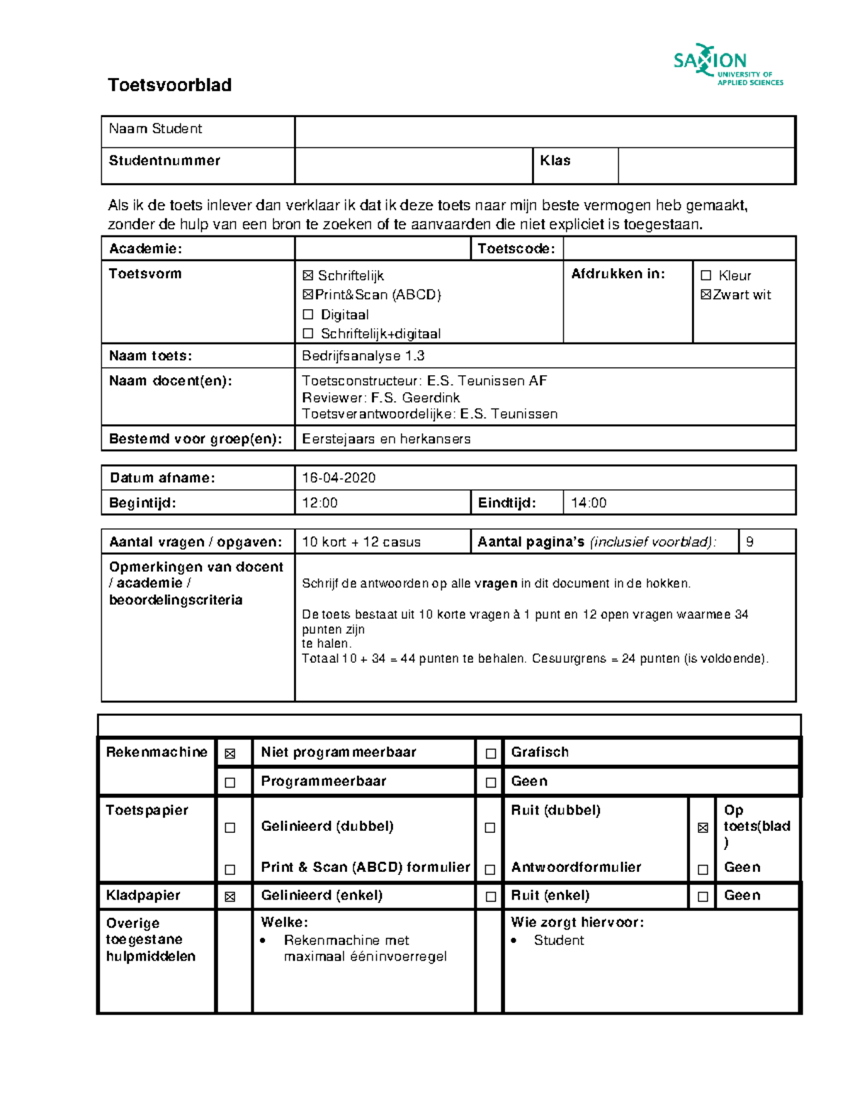 Proeftoets Bedrijfsanalyse 1.3- Regulier-vragen+antwoorden ...