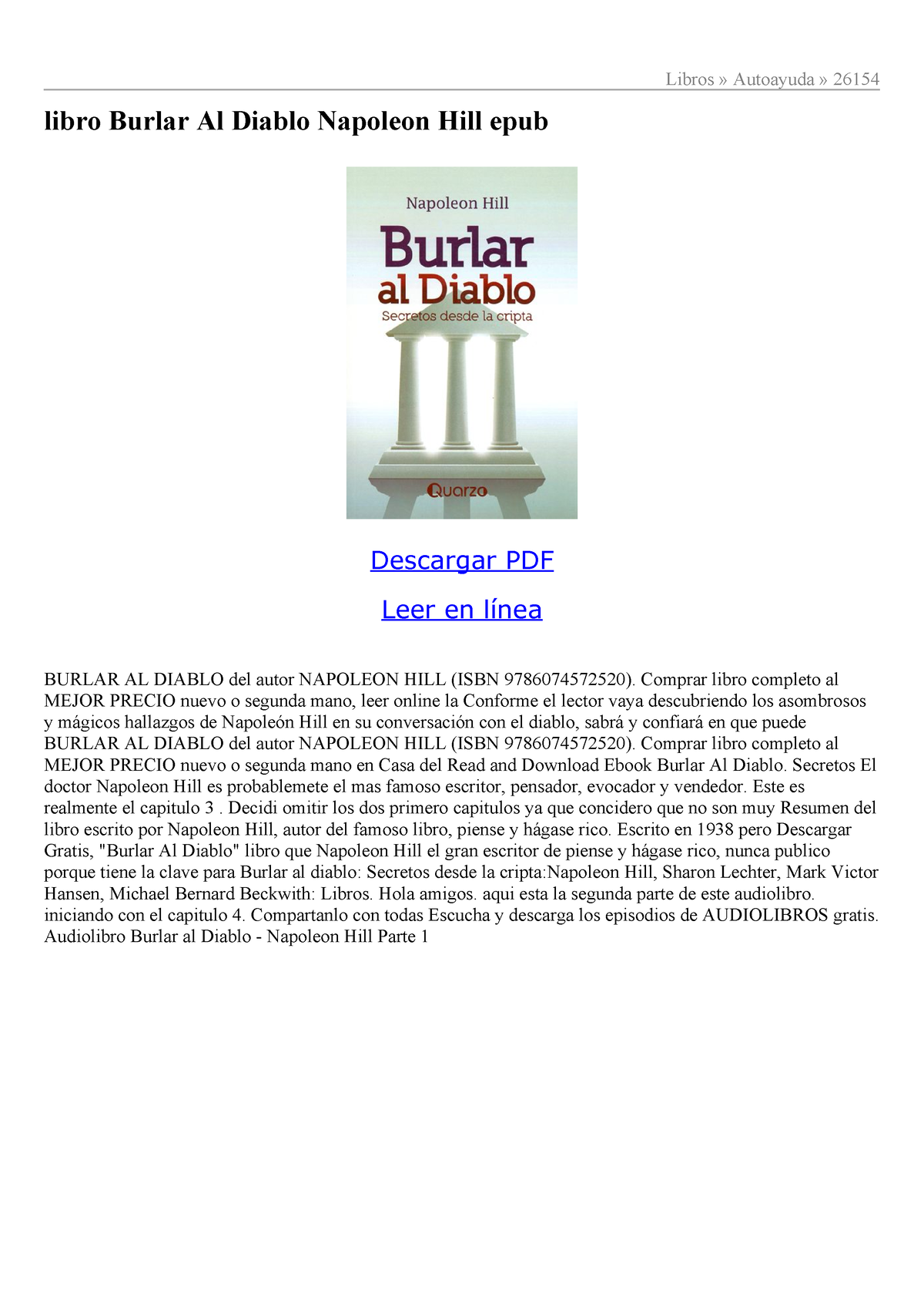 BURLAR AL DIABLO. SECRETOS DESDE LA CRIPTA. HILL, NAPOLEON. Libro