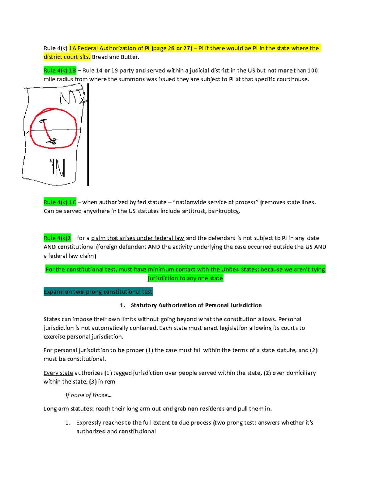 Week 5 In Rem & Tag Jurisdiction, Statutory Authorization of PJ, Long Arm Statutes Rule 4(k