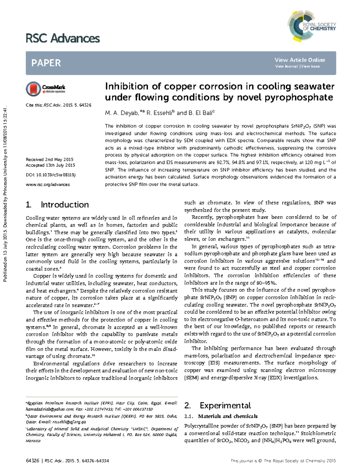 Corrosion - Inhibition of copper corrosion in cooling seawater under ...