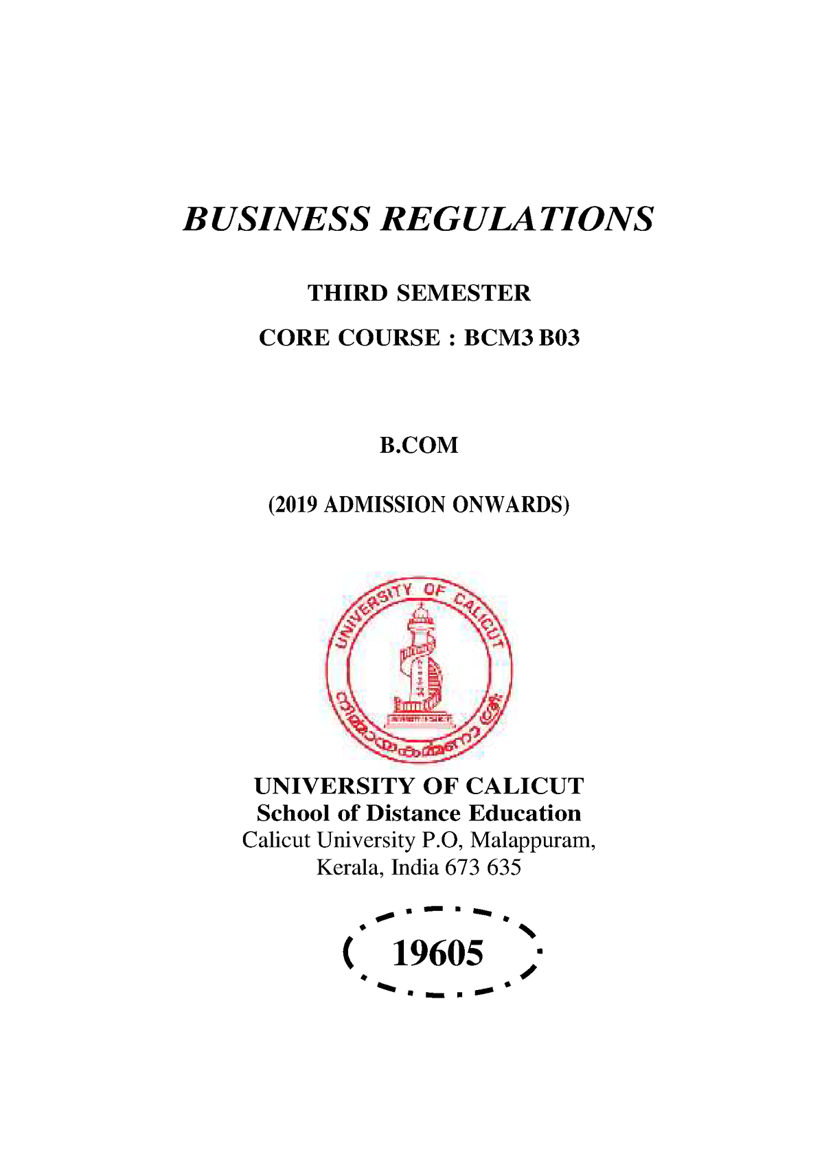 B Com-Business Regulations - BUSINESS REGULATIONS THIRD SEMESTER CORE ...