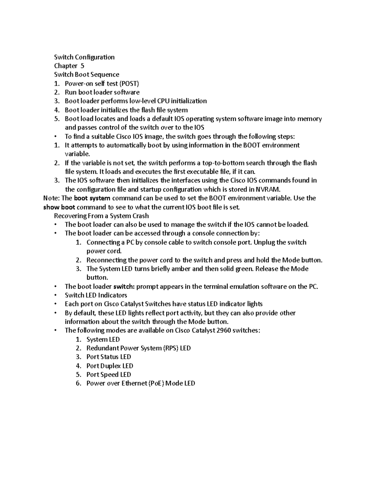 Chapter 5 Switch Configuration Switch Configuration Chapter 5