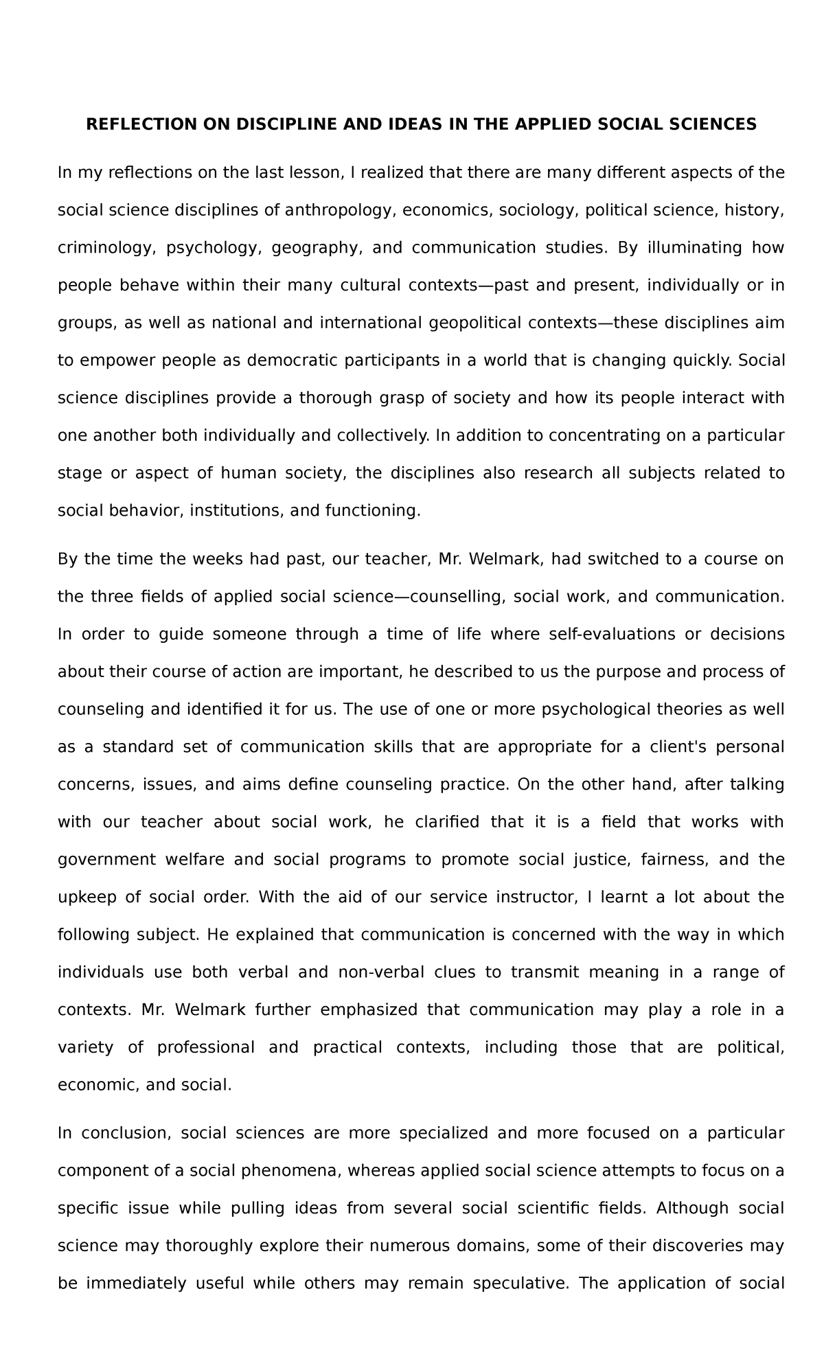 essay about applied social science