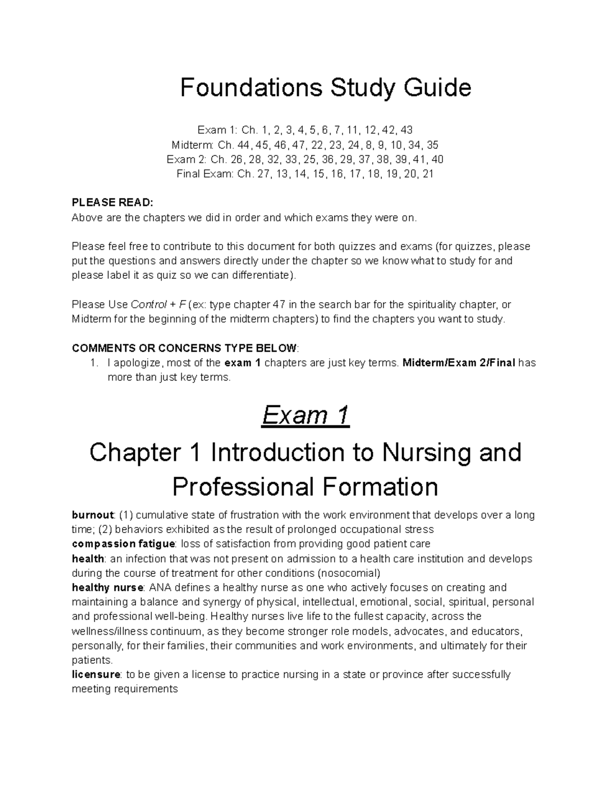 Foundations Study Guide - 1, 2, 3, 4, 5, 6, 7, 11, 12, 42, 43 Midterm ...