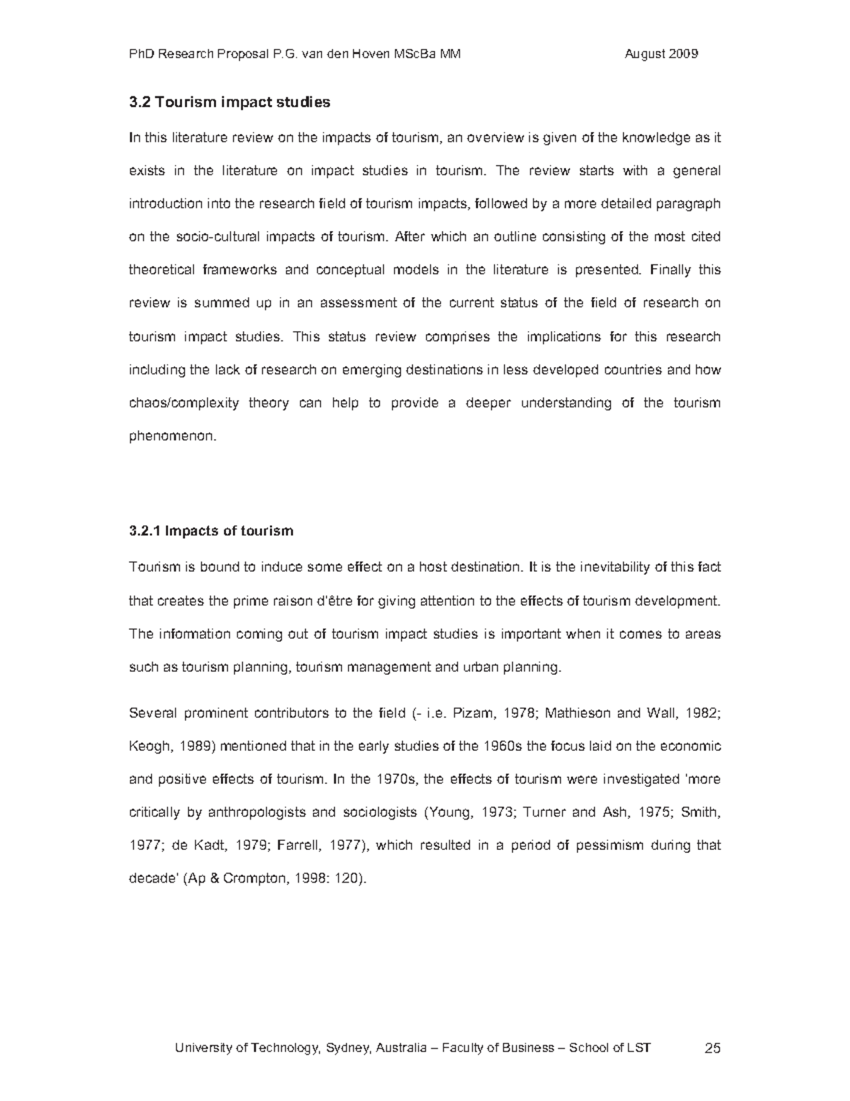 Van den hoven resume of the homework 3 Tourism impact studies In