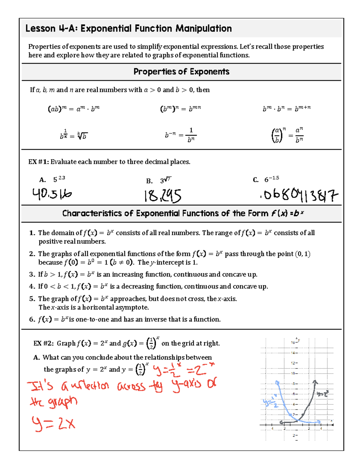 Exponential Function Manipulation 2.4 - Lesson 4-A: Exponential ...