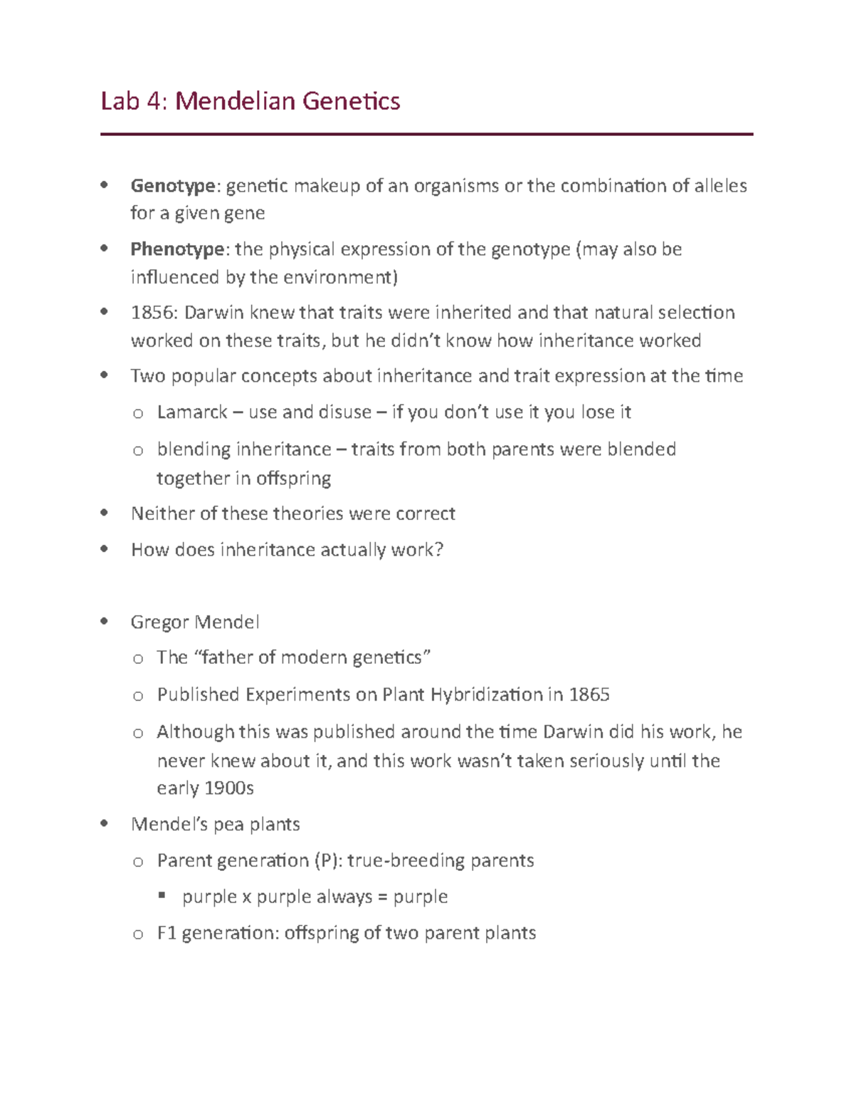 Lab 4 Mendelian Genetics - Lab 4: Mendelian Genetics Genotype: Genetic ...