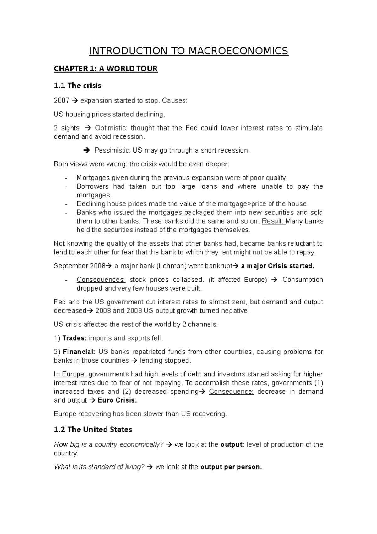 Summary Topic 1 (Intro To Macroeconomics) - INTRODUCTION TO ...