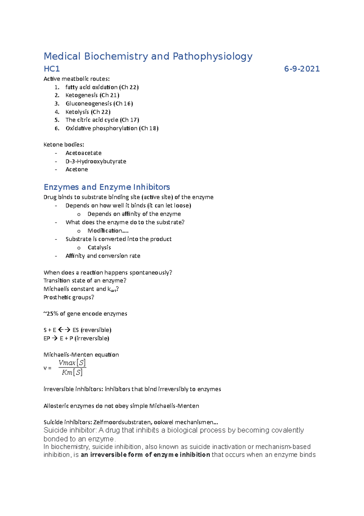 Medical Biochemistry and Pathophysiology aantekeningen Medical