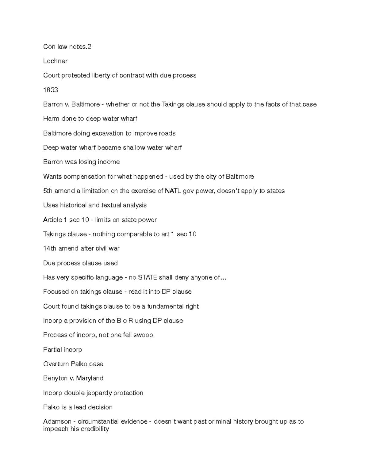 Con Law notes Lochner Court protected liberty of contract with due