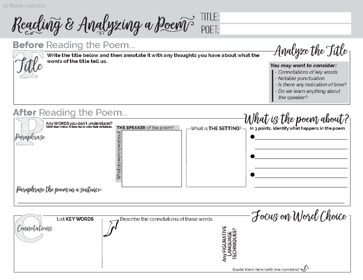 Letter Size 8 5x11 Poem Analysis - ####### Title: ####### POET: Reading ...