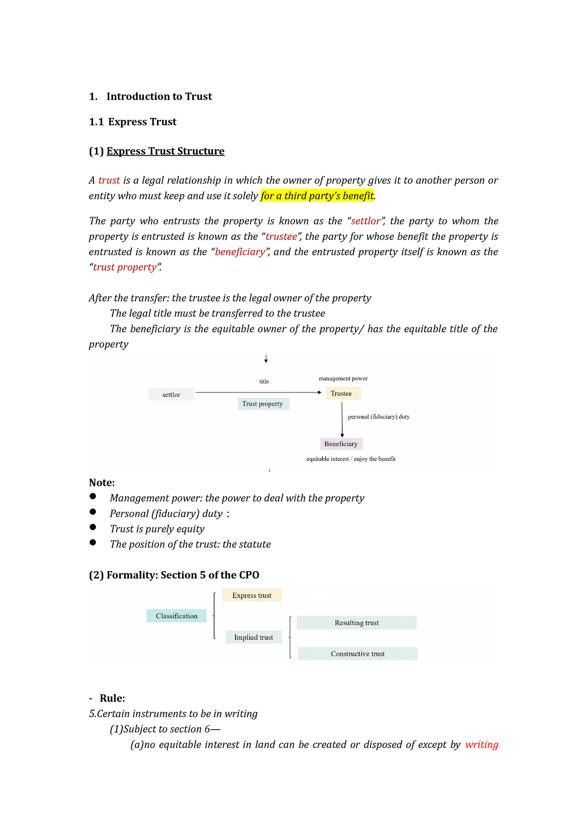 4 - Resulting Trust Notes - Introduction To Trust 1 Express Trust (1 ...