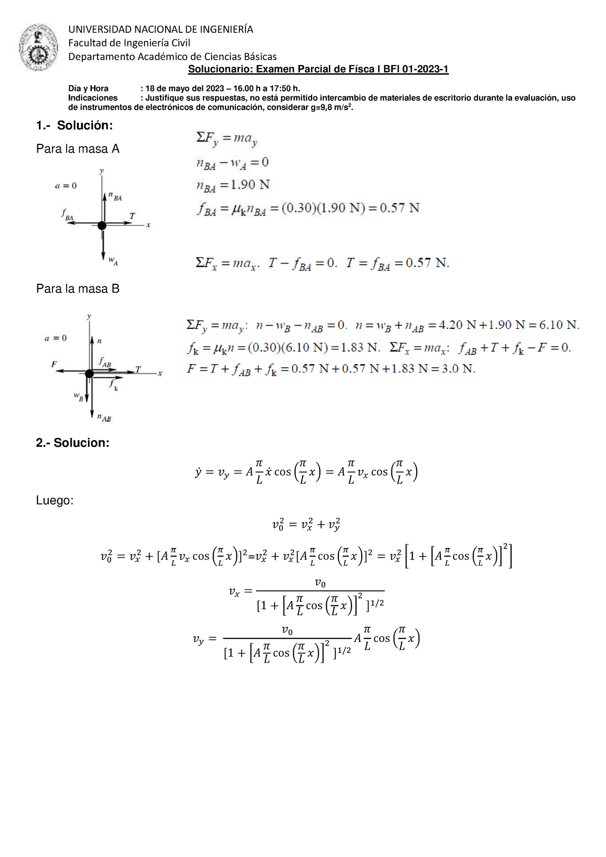 Solucionario Del Examen Parcial De Fisica I BFI 01 23-1 ...