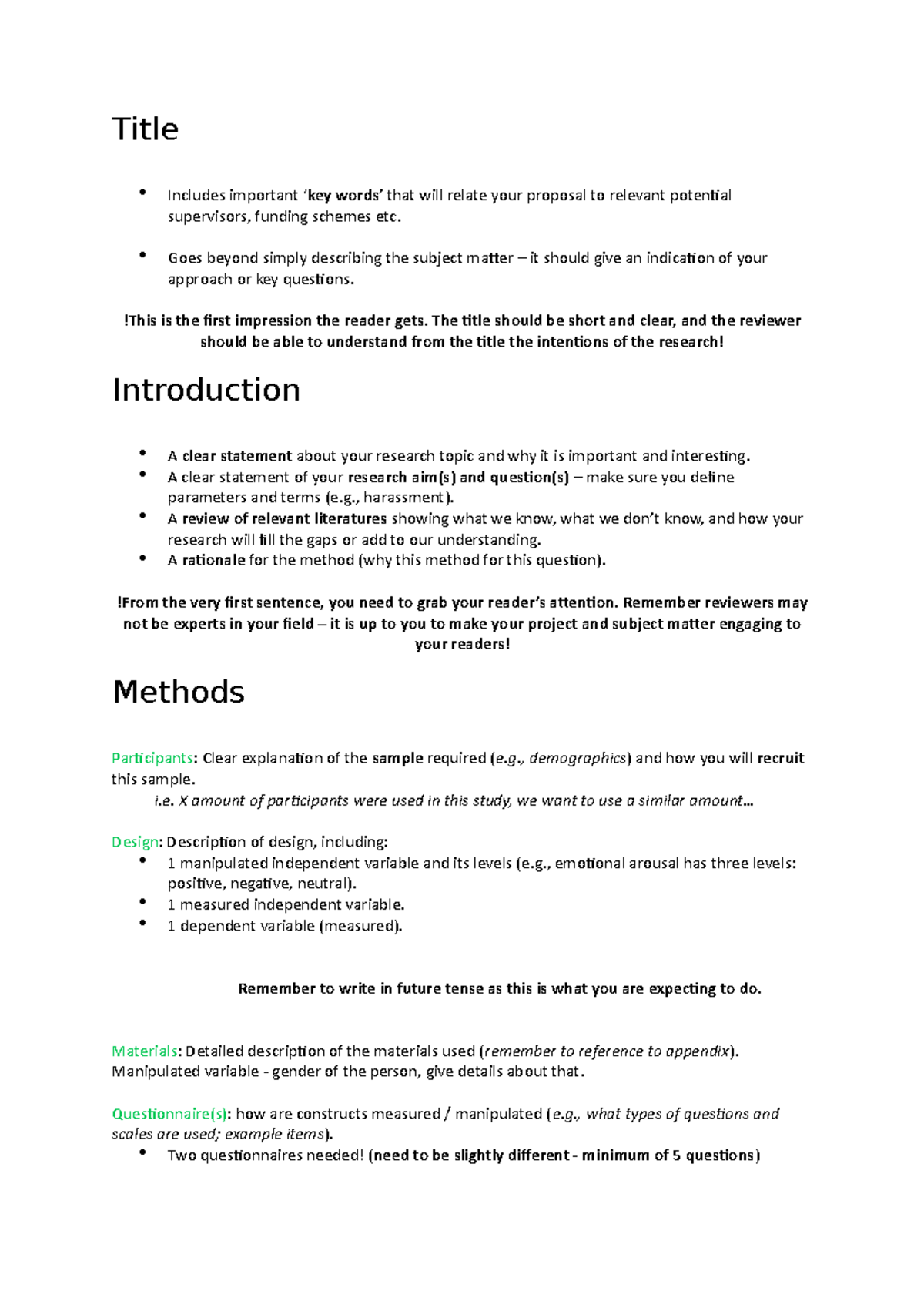 Research Proposal Structure - Title Includes important ‘key words’ that ...