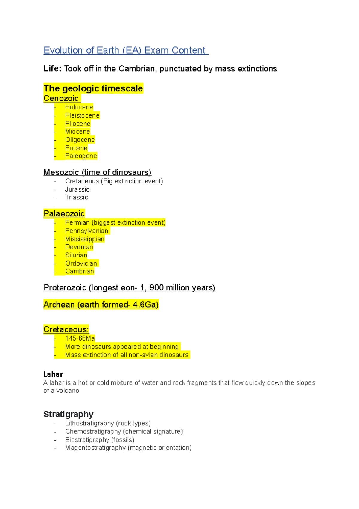 Evolution of Earth Exam Content - Evolution of Earth (EA) Exam Content ...