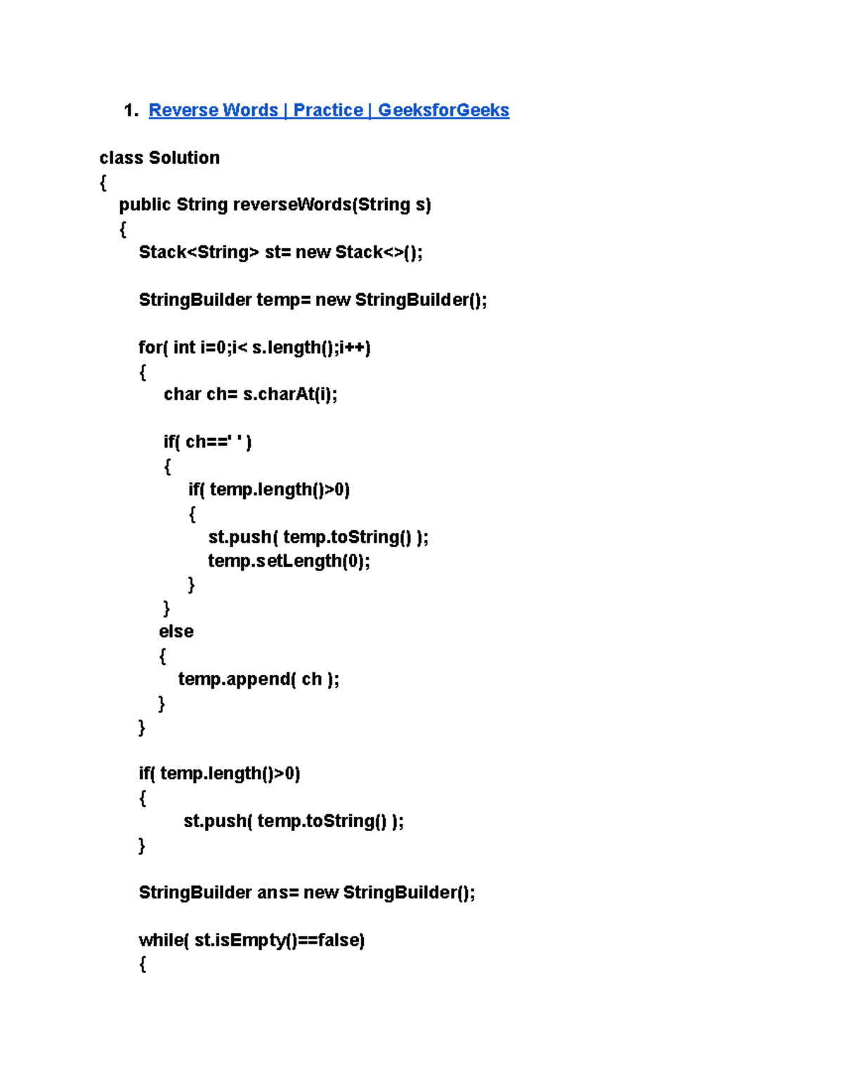 Stacks Tech 101-15 - sdfghjkl. - Reverse Words | Practice ...