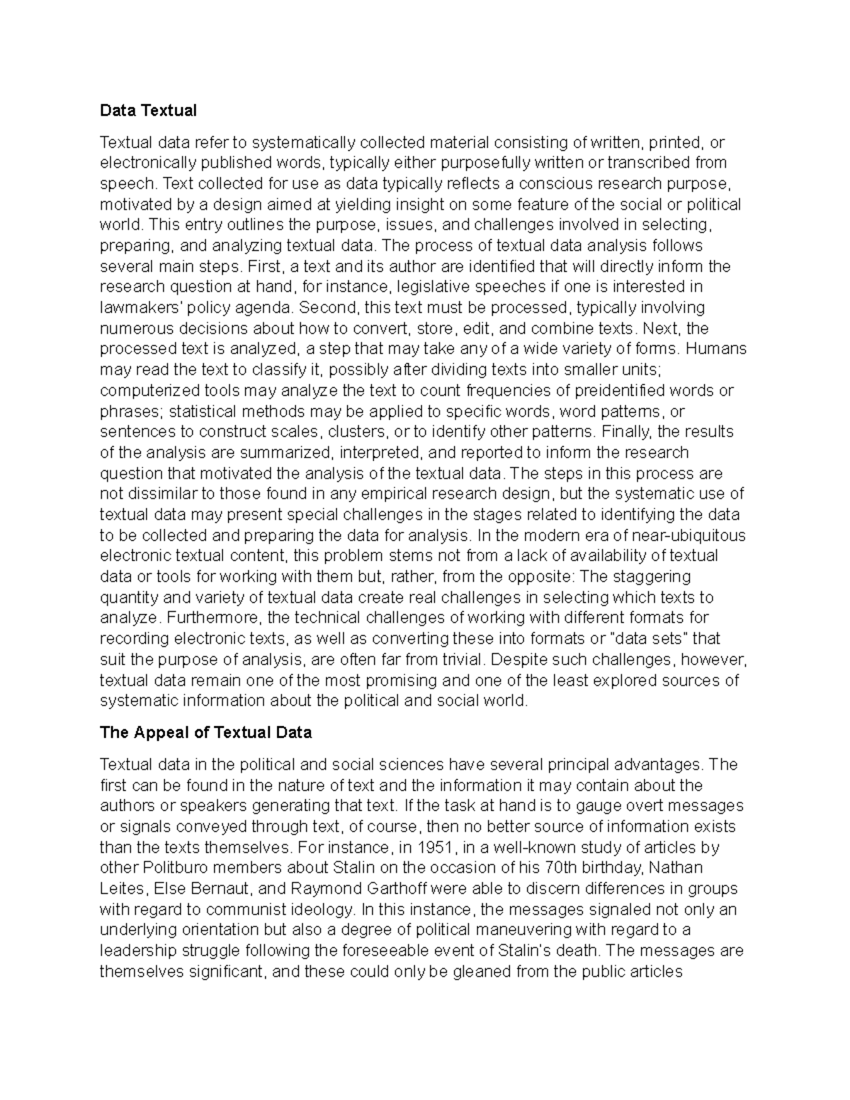 Data Textual - Data Textual Textual data refer to systematically ...