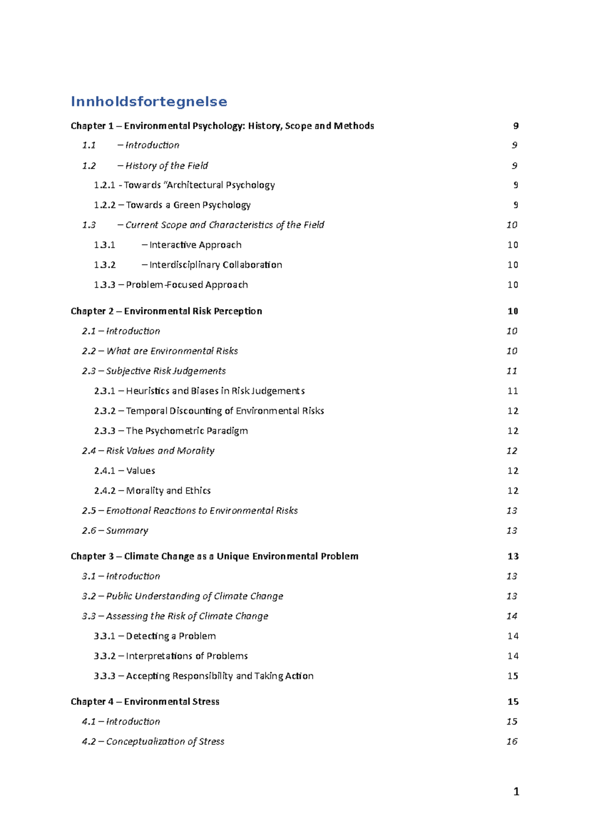 environmental-psychology-summary-innholdsfortegnelse-chapter-1