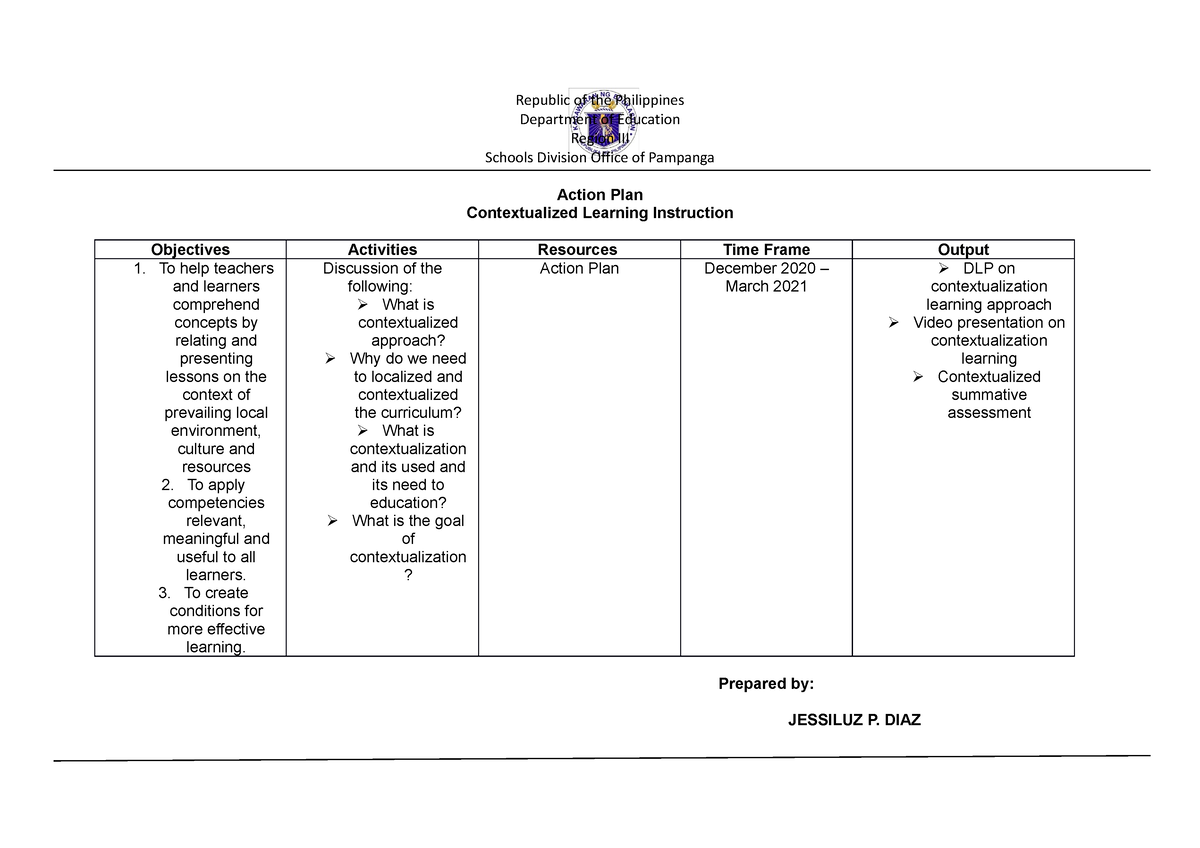 Action-plan - Additional info - Republic of the Philippines Department ...