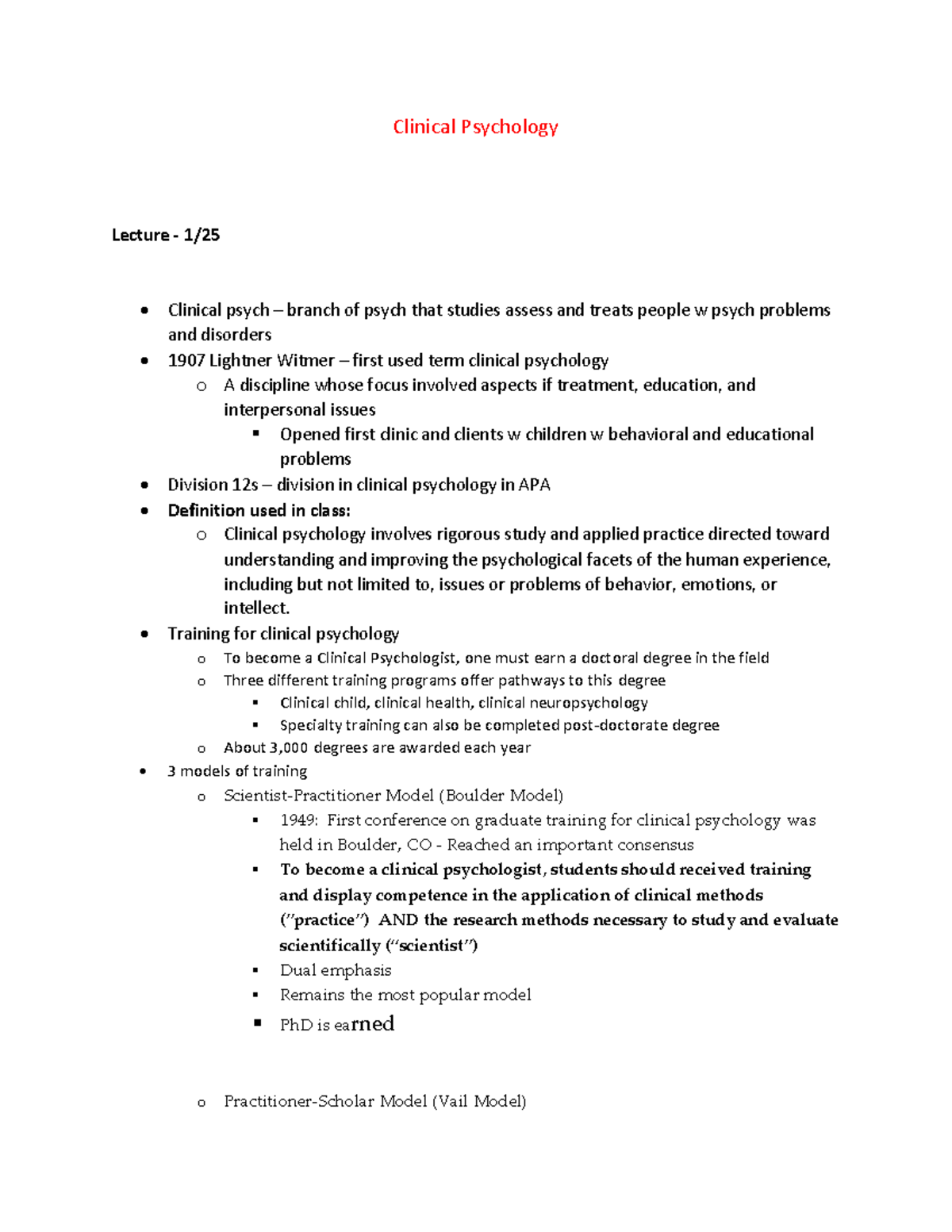 PS 371 Week 1 - Intro to Clinical Psychology - Clinical Psychology ...
