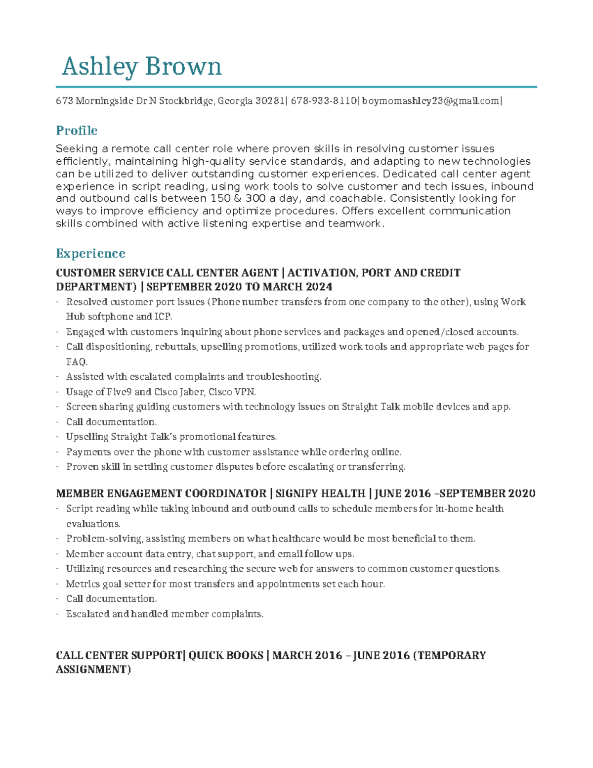 2024 Remote Resume - Just started - Ashley Brown 673 Morningside Dr N ...