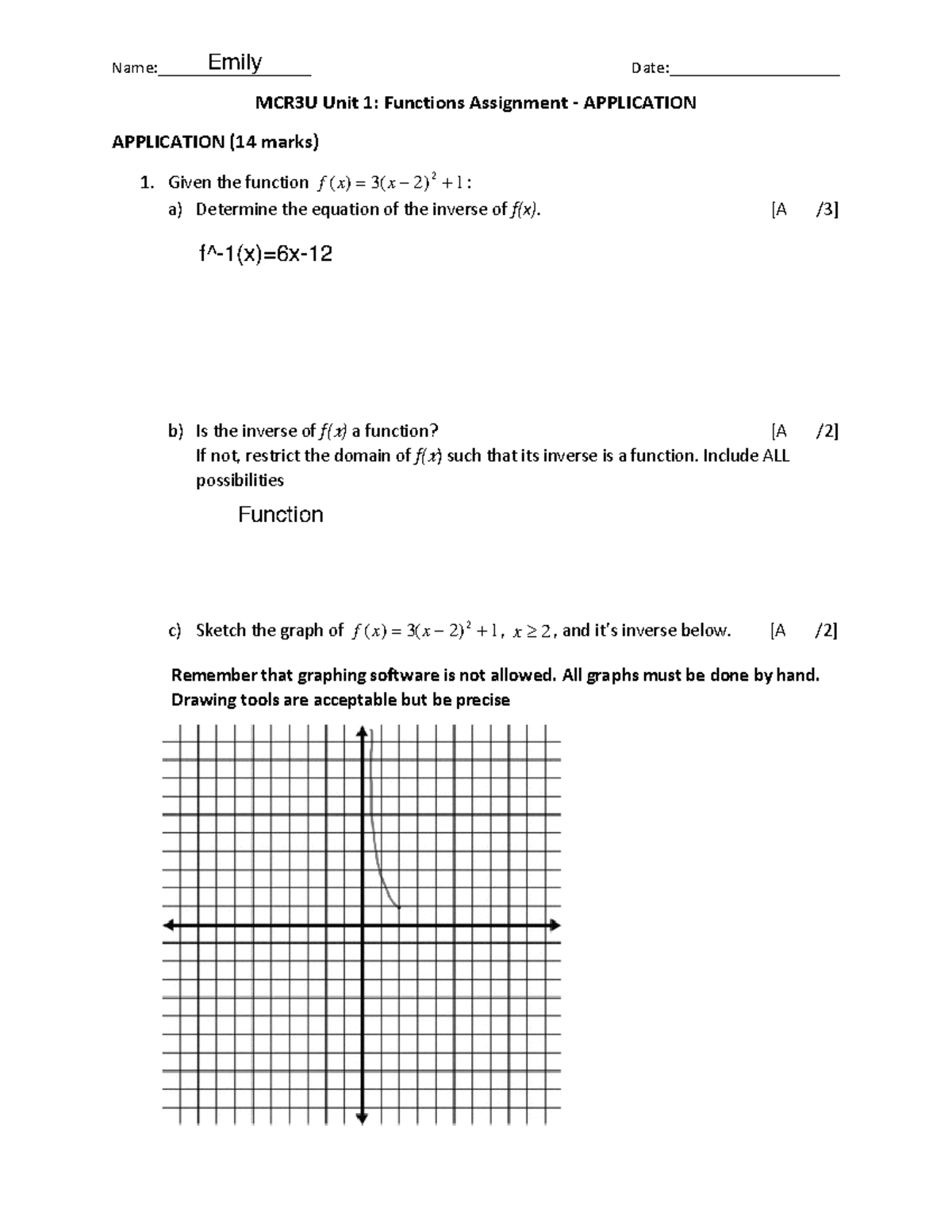 MCR3U Unit 1 Application - Name:__________________ Date ...