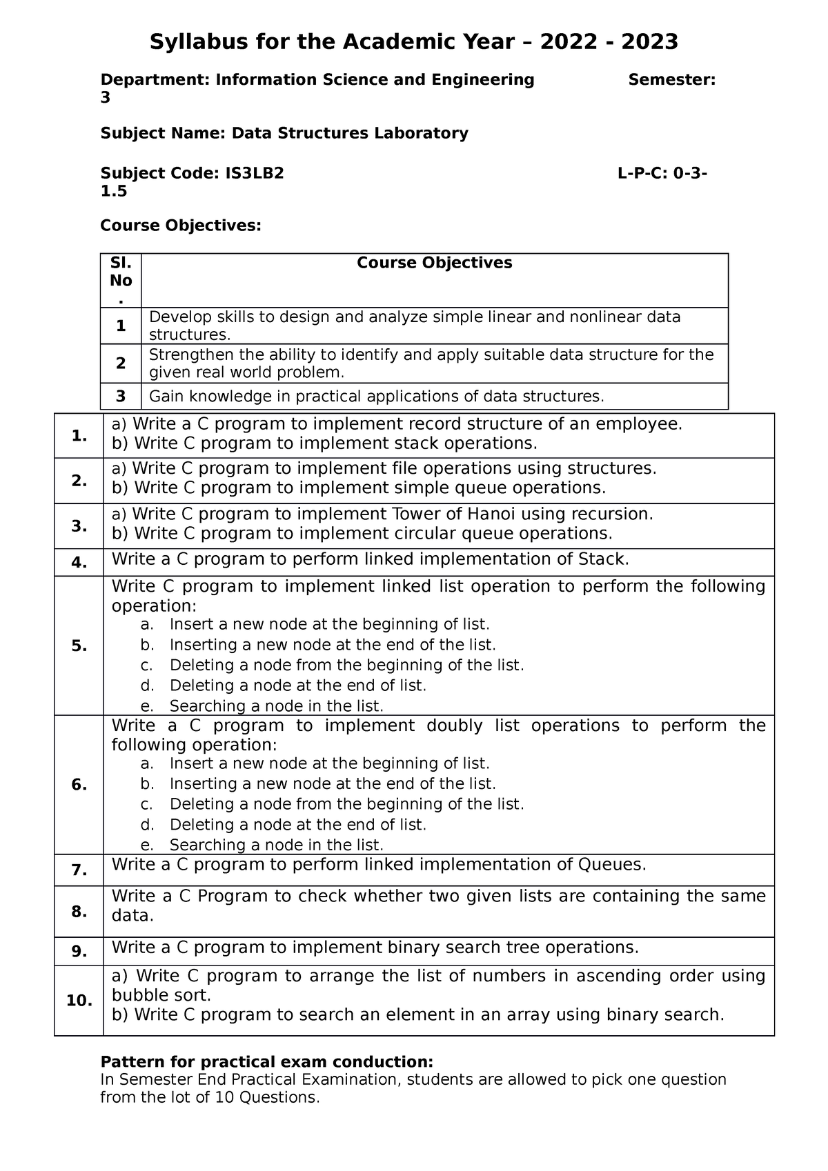 IS3LB2 DS Lab questions 2022-2023 - Syllabus for the Academic Year ...