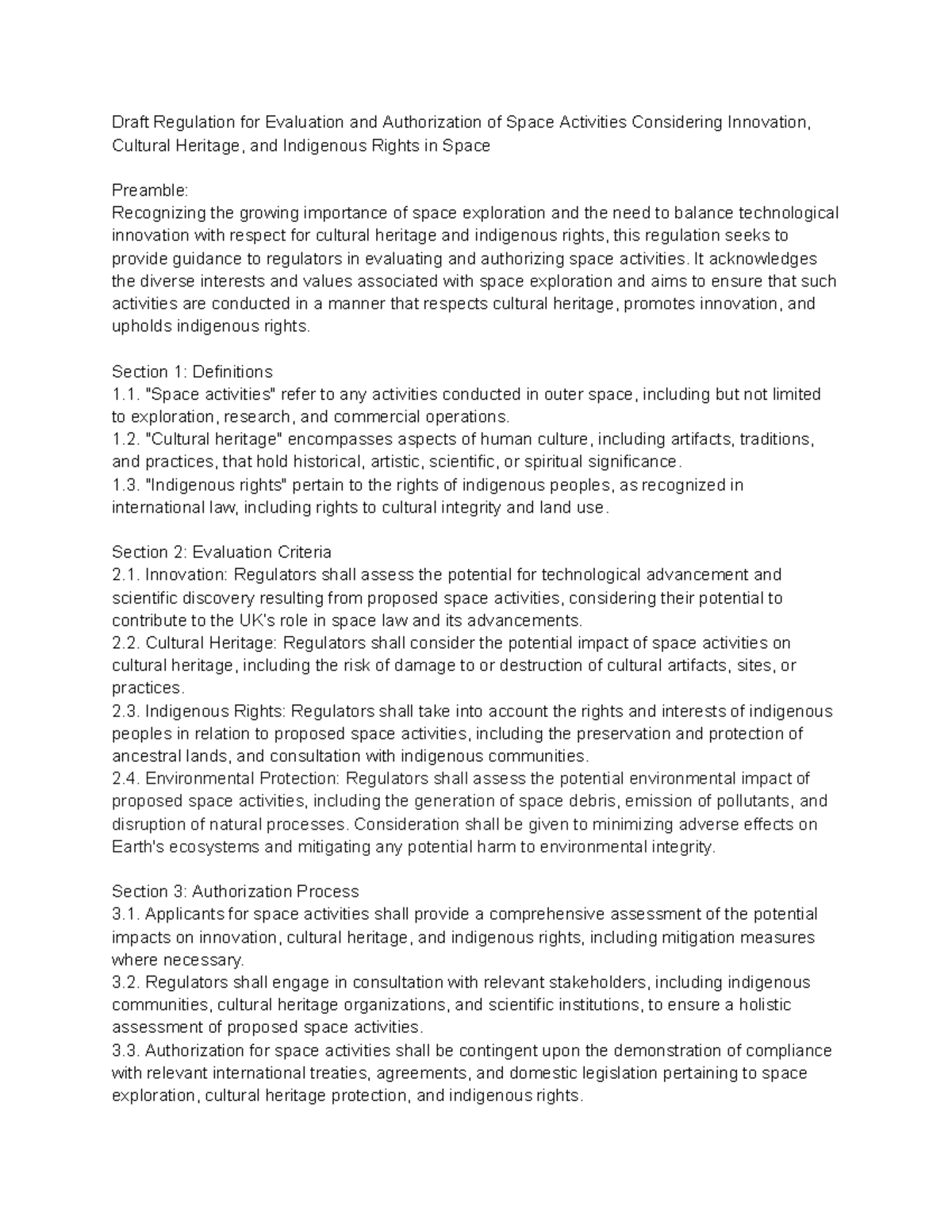 Space law tutorial - Draft Regulation for Evaluation and Authorization ...